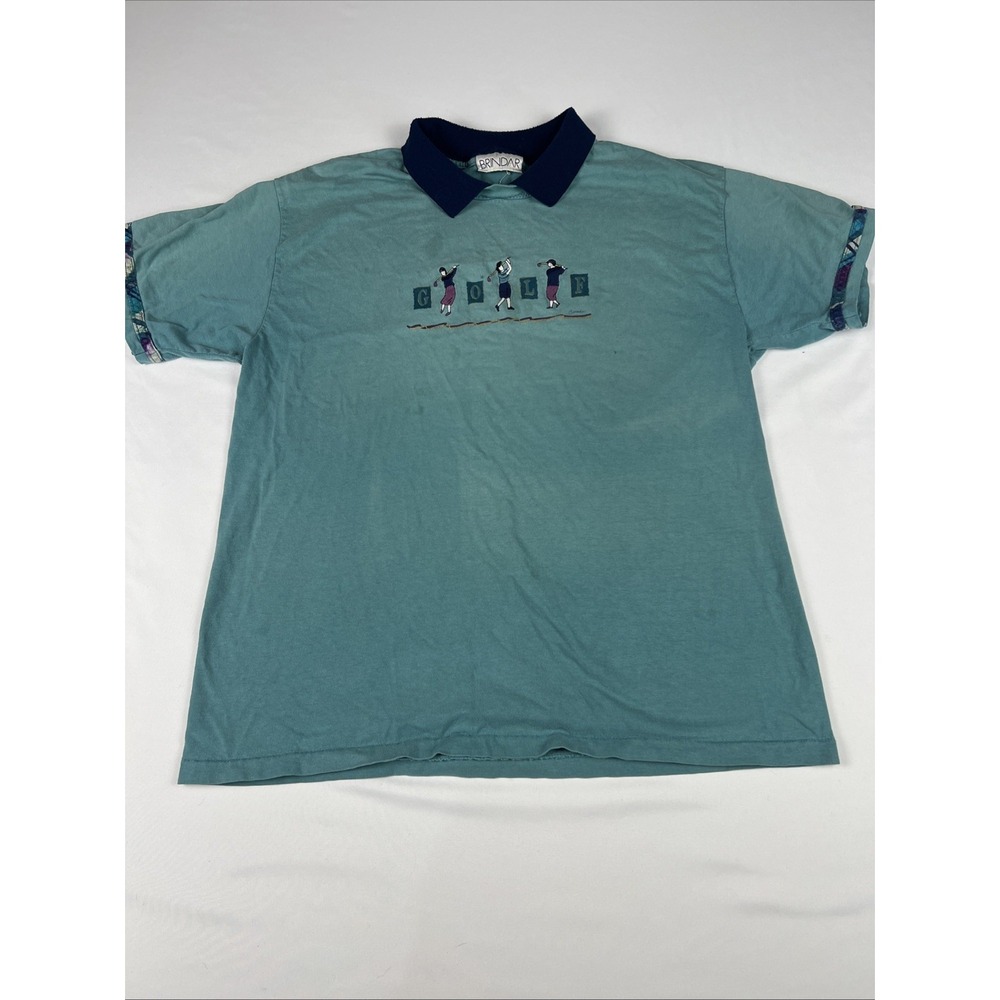 Brindar Vintage Golf Embroidered Polo Shirt Sage Green Women Short Sleeve L